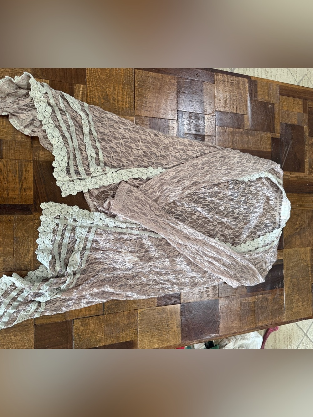 Altar'd State Mauve Lace Overlay with Cream Trim